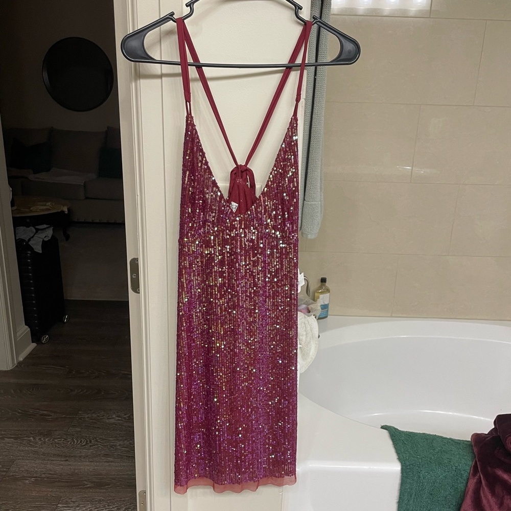 Free People Maroon Mini Sequin Dress